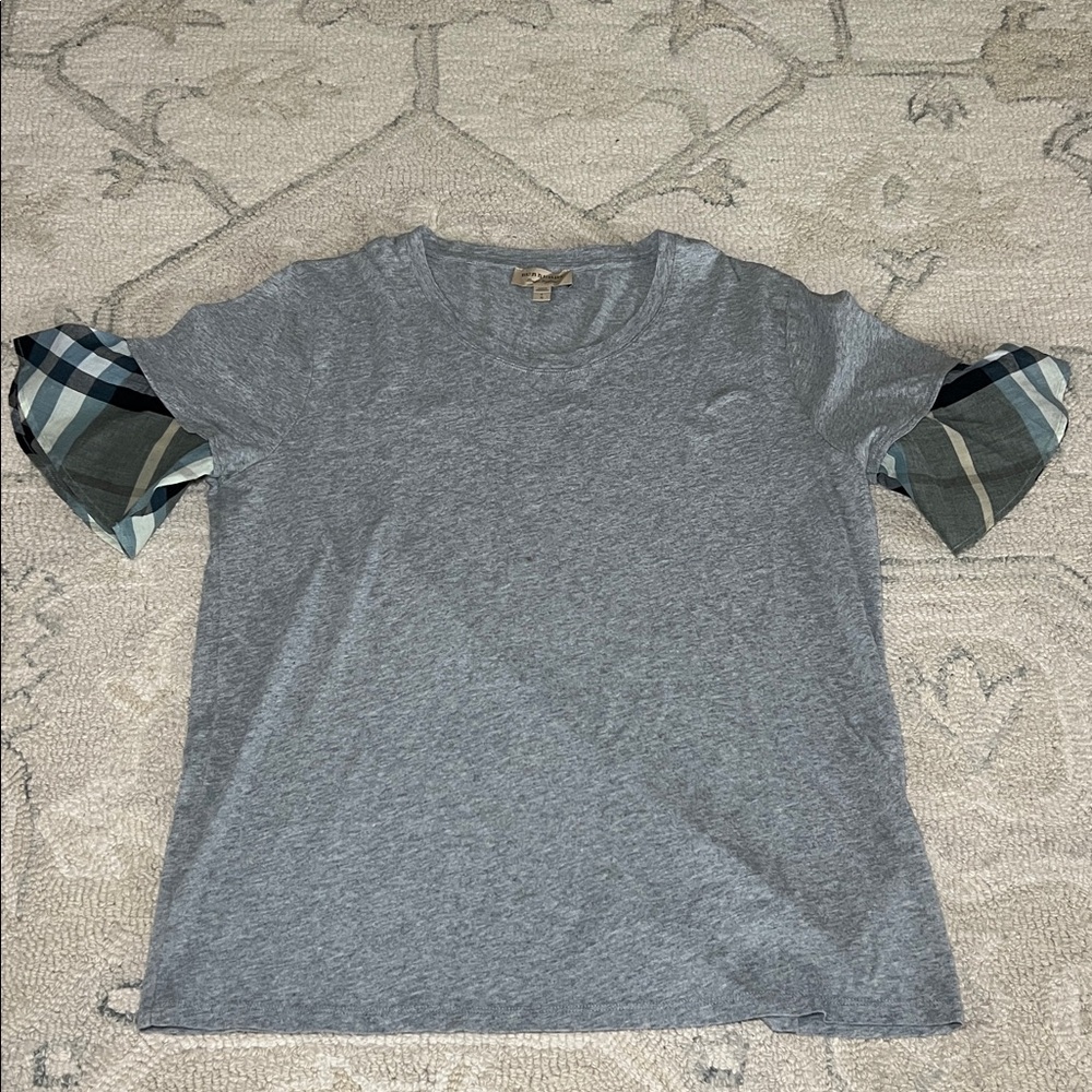 Burberry Gray Top with Plaid Accents in Excellent Condition